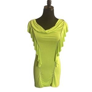 Alberto Makali Lime Green Ruffle Tunic with Decorative Zipper Detail, Size Small